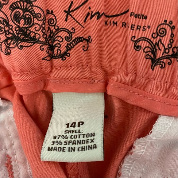 Petite Coral Capri Pants Womens 14P Elastic Waist Kim Rogers GrannyCore Relaxed - Picture 5 of 5